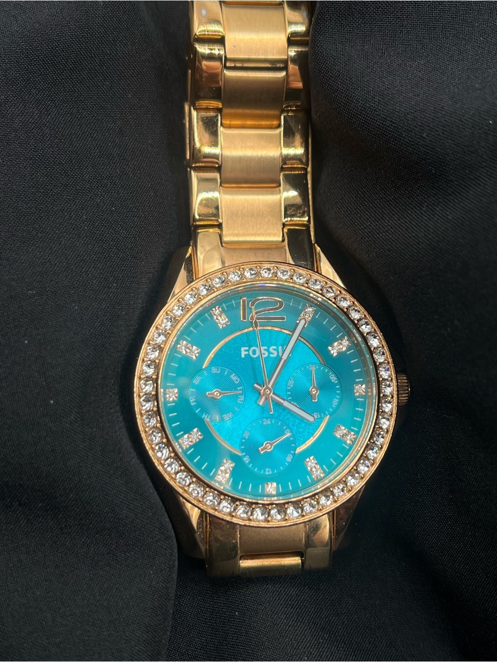 Fossil Riley ES3385 Women's Quartz 38mm Gold-Tone Watch with Turquoise Dial
